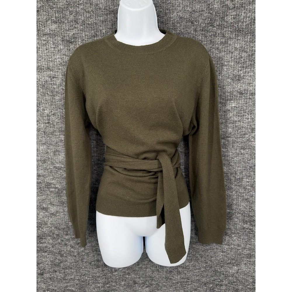 Sandro Sweater Womens Medium Green Belted Wool Cashmere Crewneck Knit Pullover - Picture 1 of 10